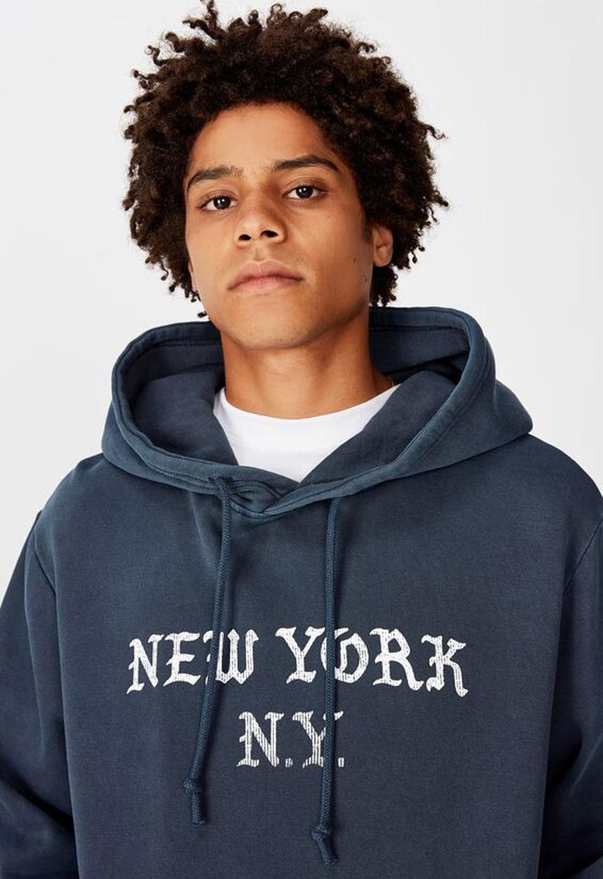 Factorie - New york graphic hoodie - washed navy