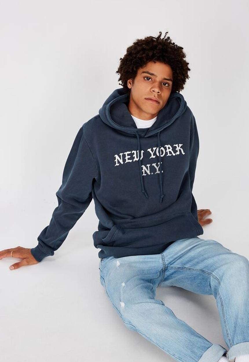 Factorie - New york graphic hoodie - washed navy