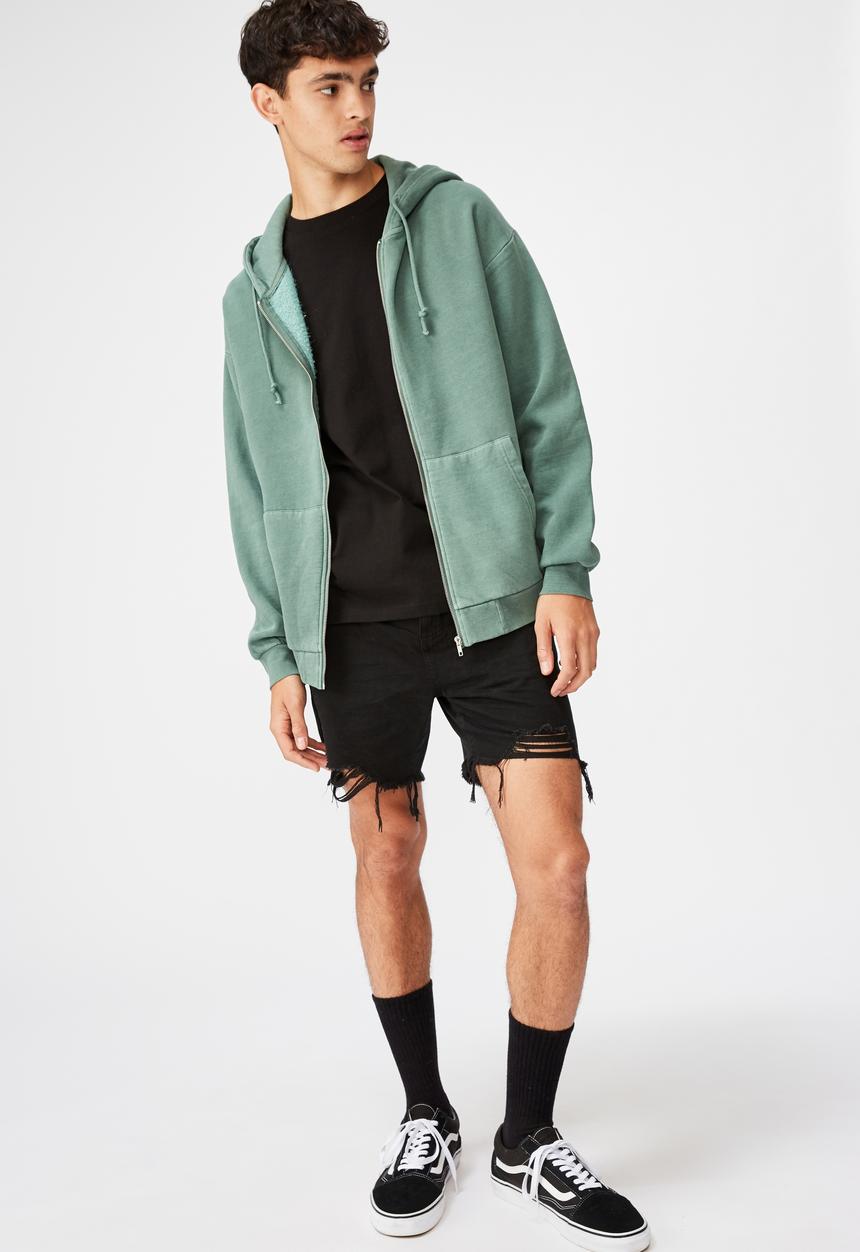 Factorie - Washed zip through hoodie - washed khaki