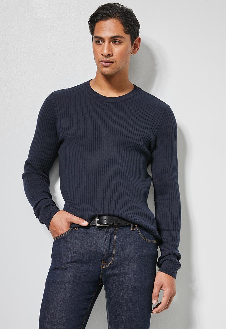 Superbalist - Ribbed slim fit crew neck knit - charcoal