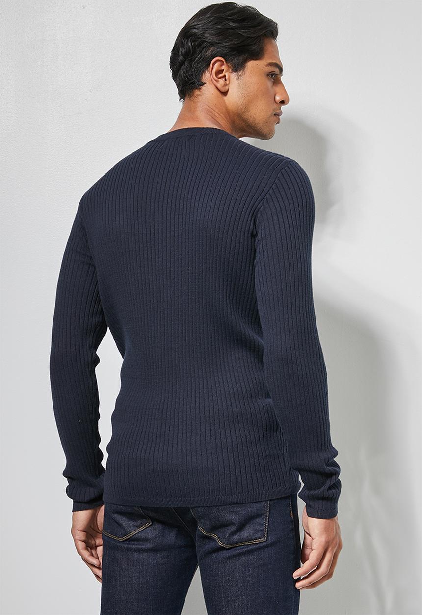 Superbalist - Ribbed slim fit crew neck knit - charcoal