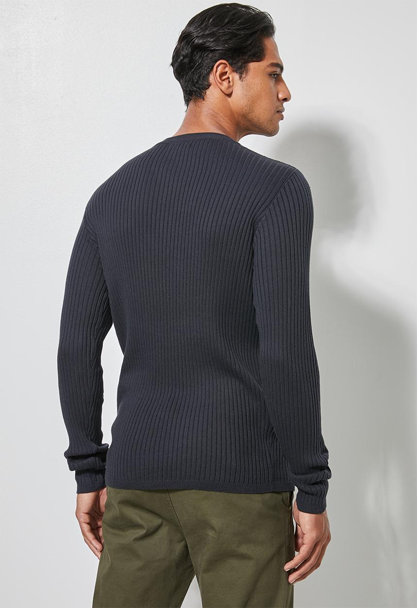Superbalist - Ribbed slim fit crew neck knit - navy