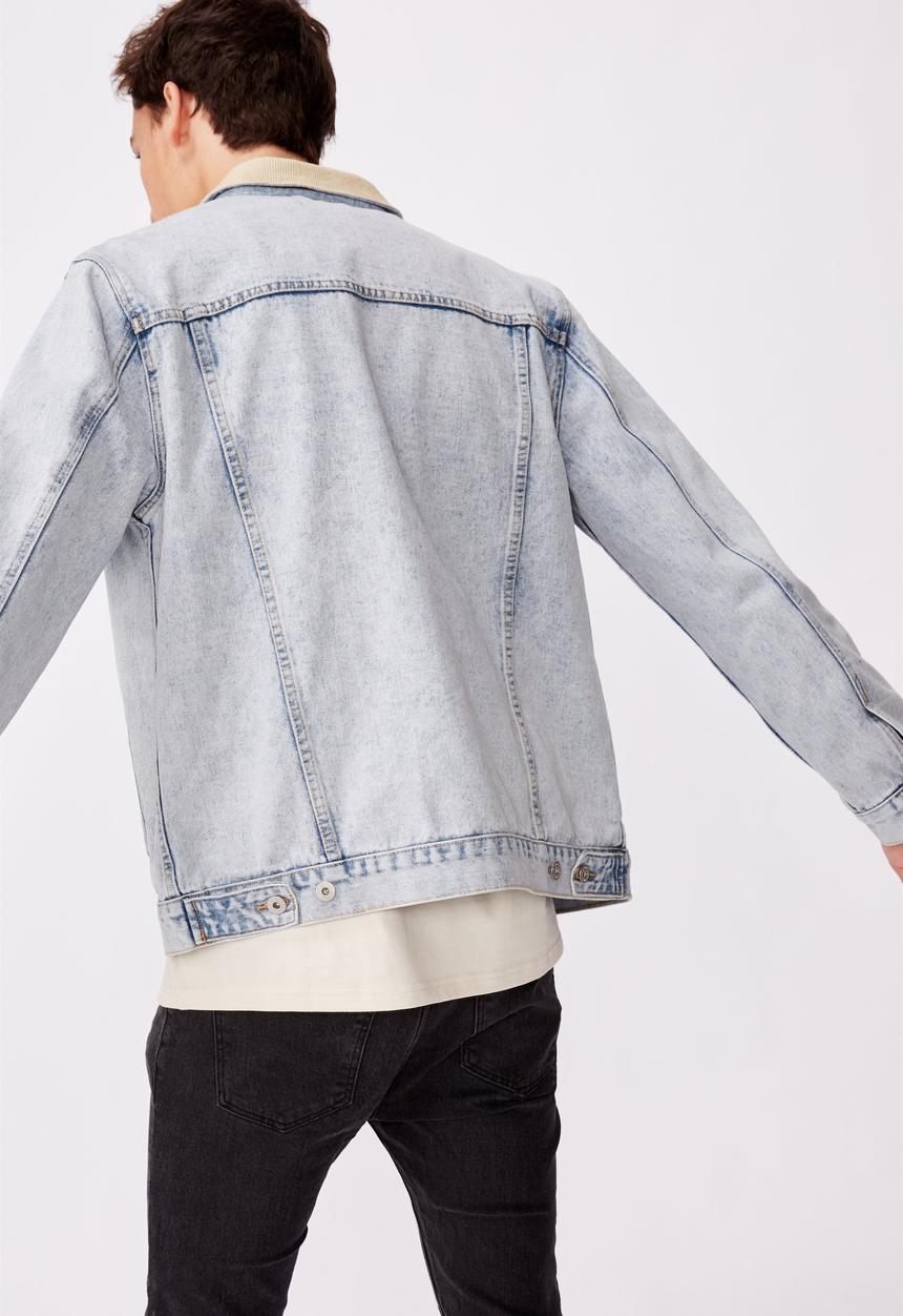 Factorie - Cord collar denim jacket - pale blue 