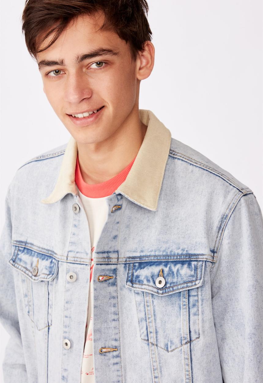 Factorie - Cord collar denim jacket - pale blue 