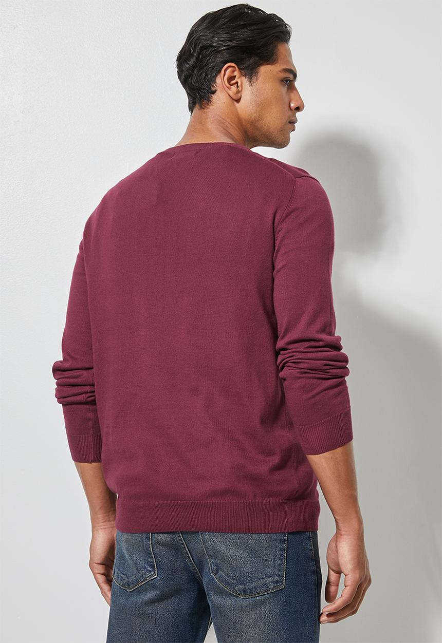 Superbalist - Basic slim fit V-neck knit - burgundy