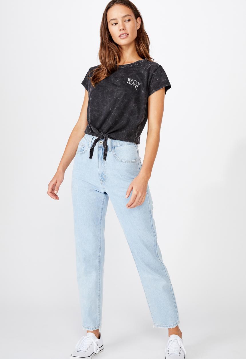 Cotton On - Tie front tee wild at heart - black