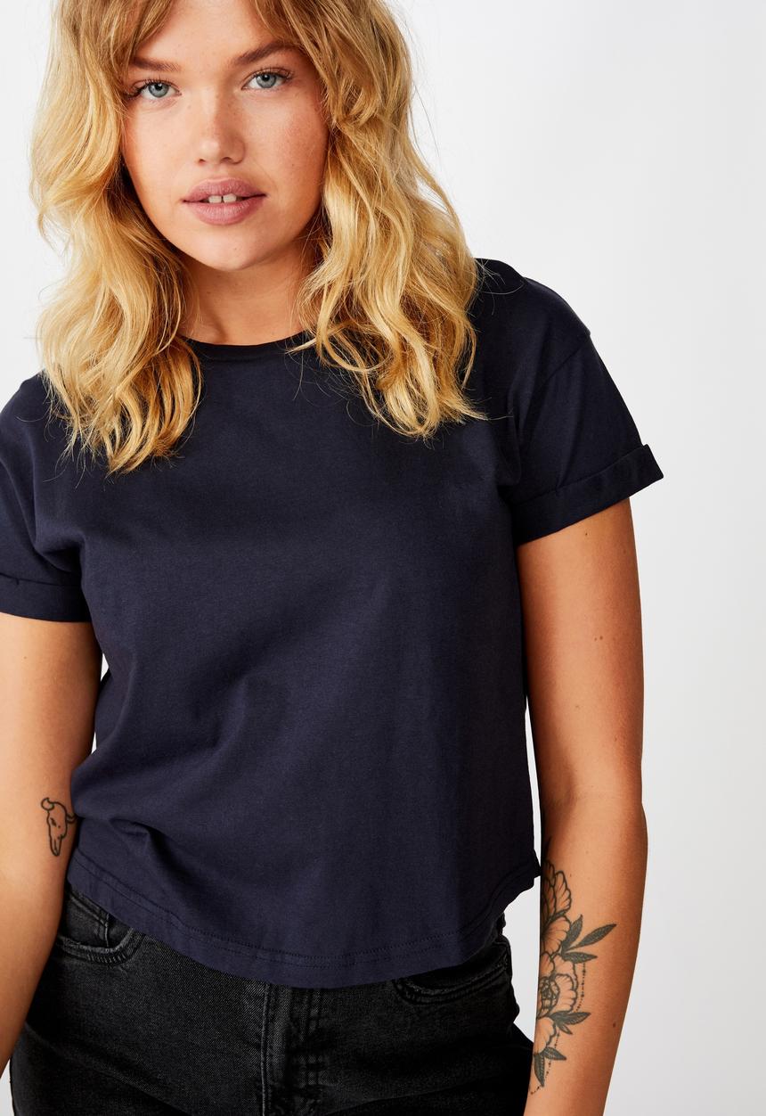 Factorie - Curved hem short sleeve tee - navy
