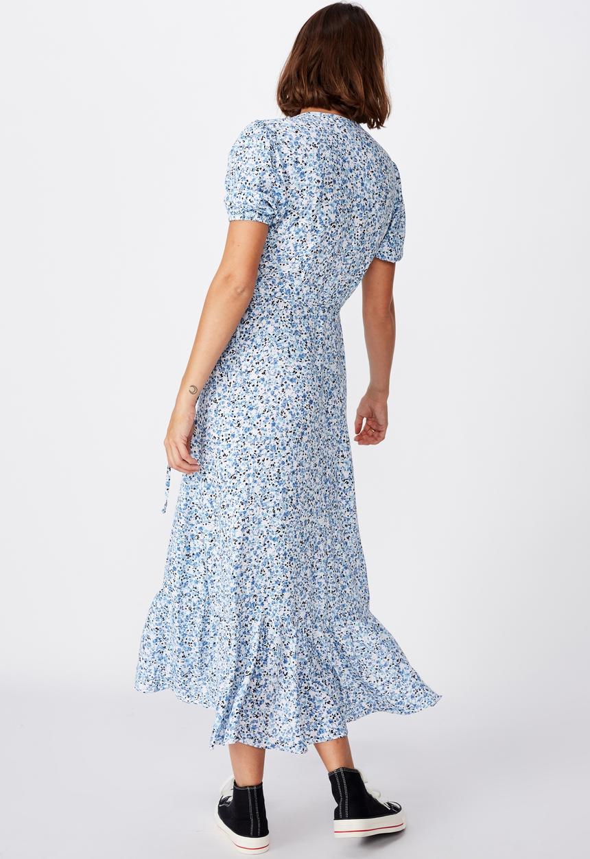 Cotton On - Woven ri ruffle wrap maxi dress bronte ditsy - parisian blue