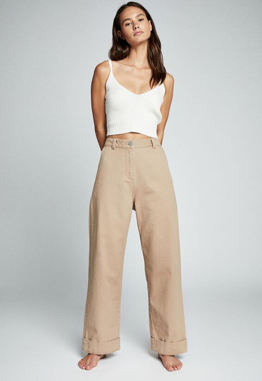 Cotton On - Cuffed wide leg pant - natural