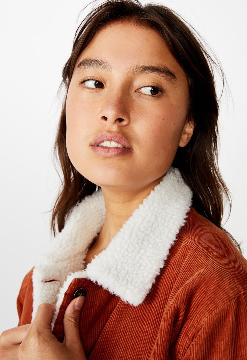Cotton On - Sherpa cord trucker jacket - toasted nut