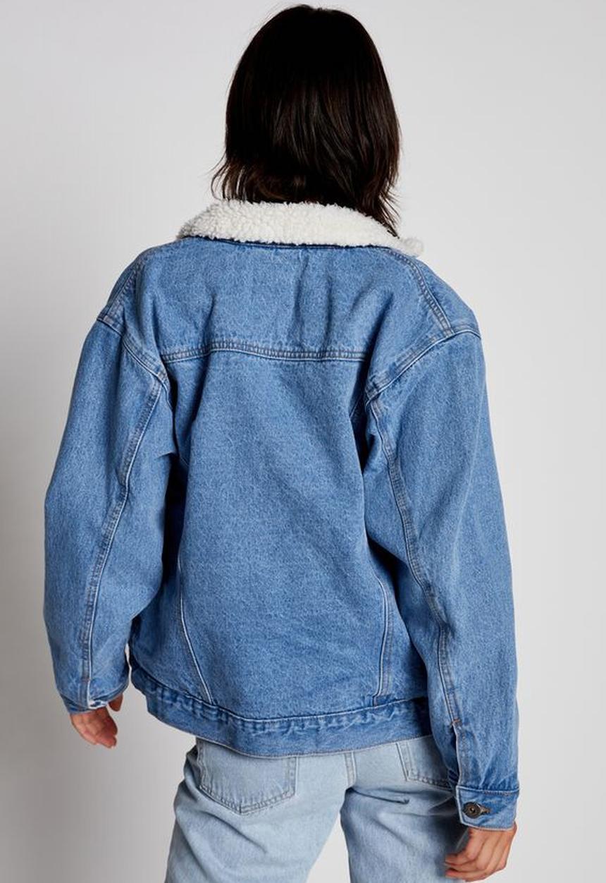 Cotton On - Sherpa denim trucker jacket - bronte blue