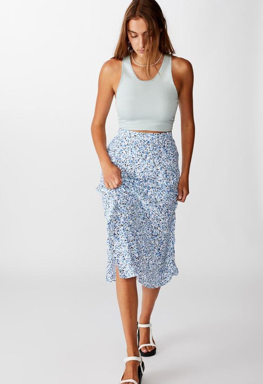 Cotton On - 90s slip skirt bronte ditsy - parisian blue