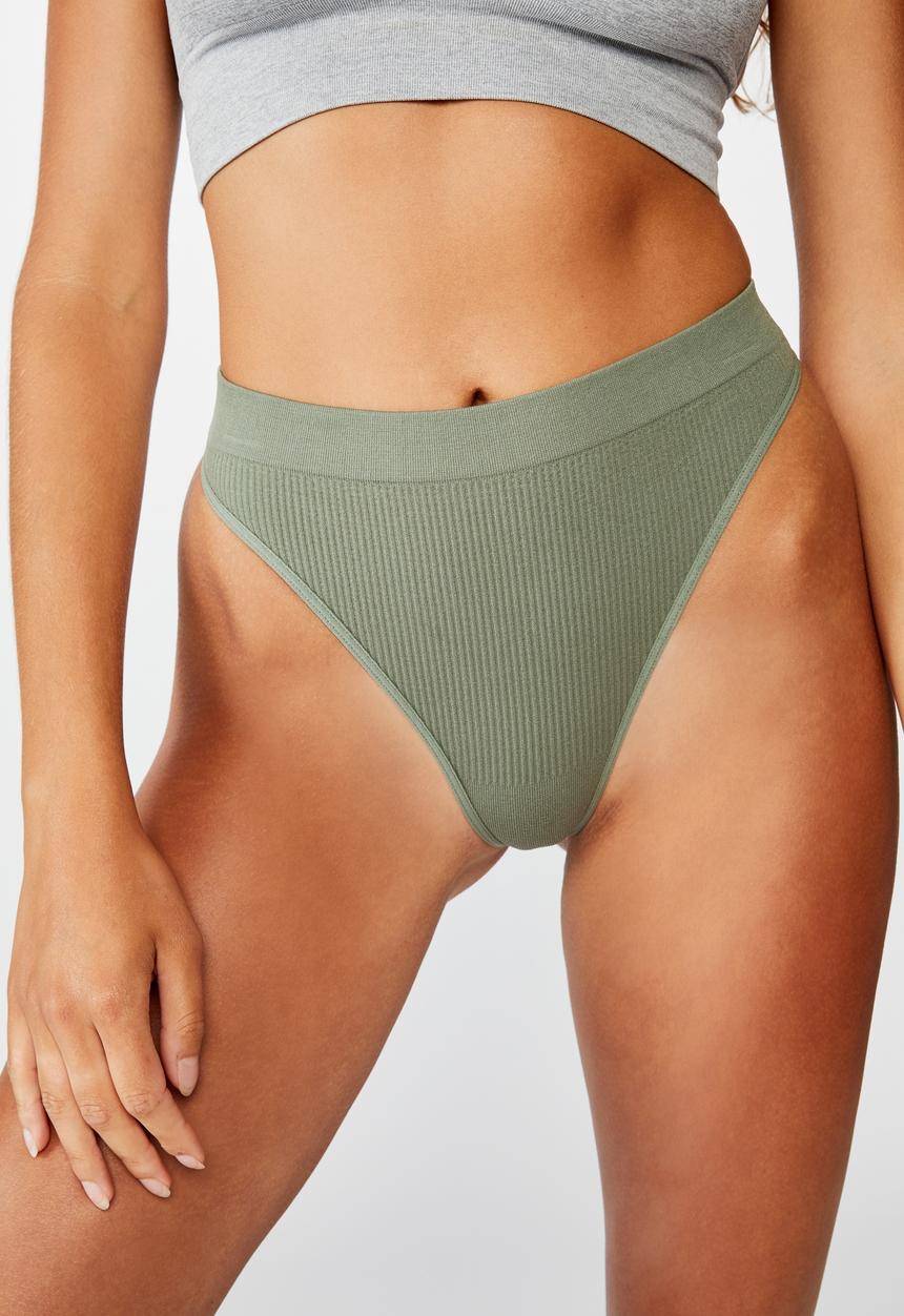 Cotton On - Seamfree hi side g-string brief - khaki