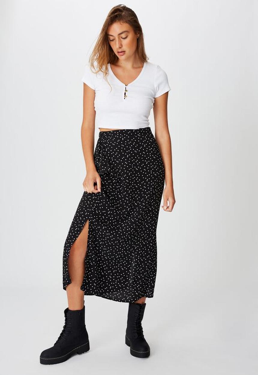 Cotton On - 90s slip skirt daisy spot - black