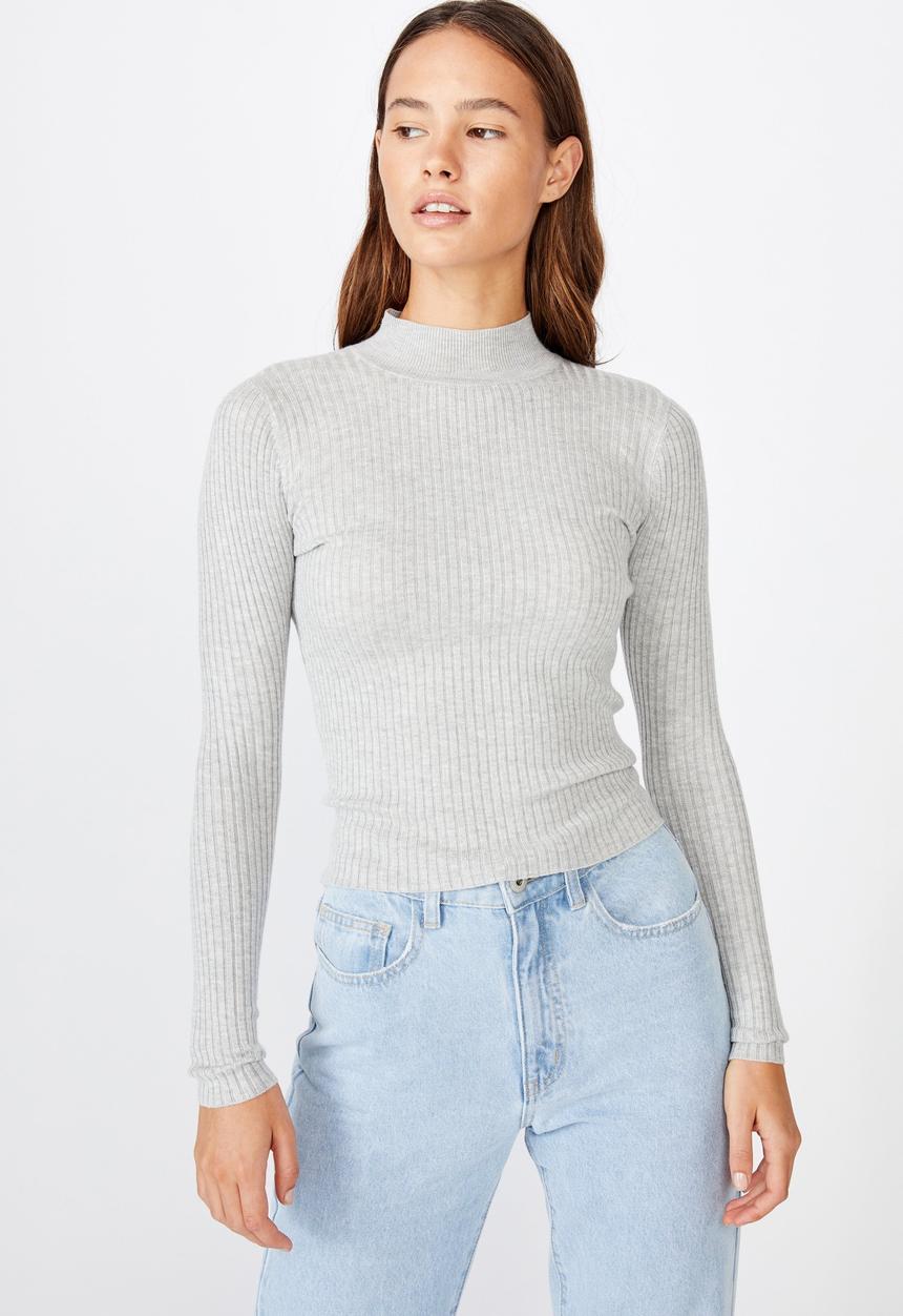 Cotton On - Quinny long sleeve  rib pullover - grey 
