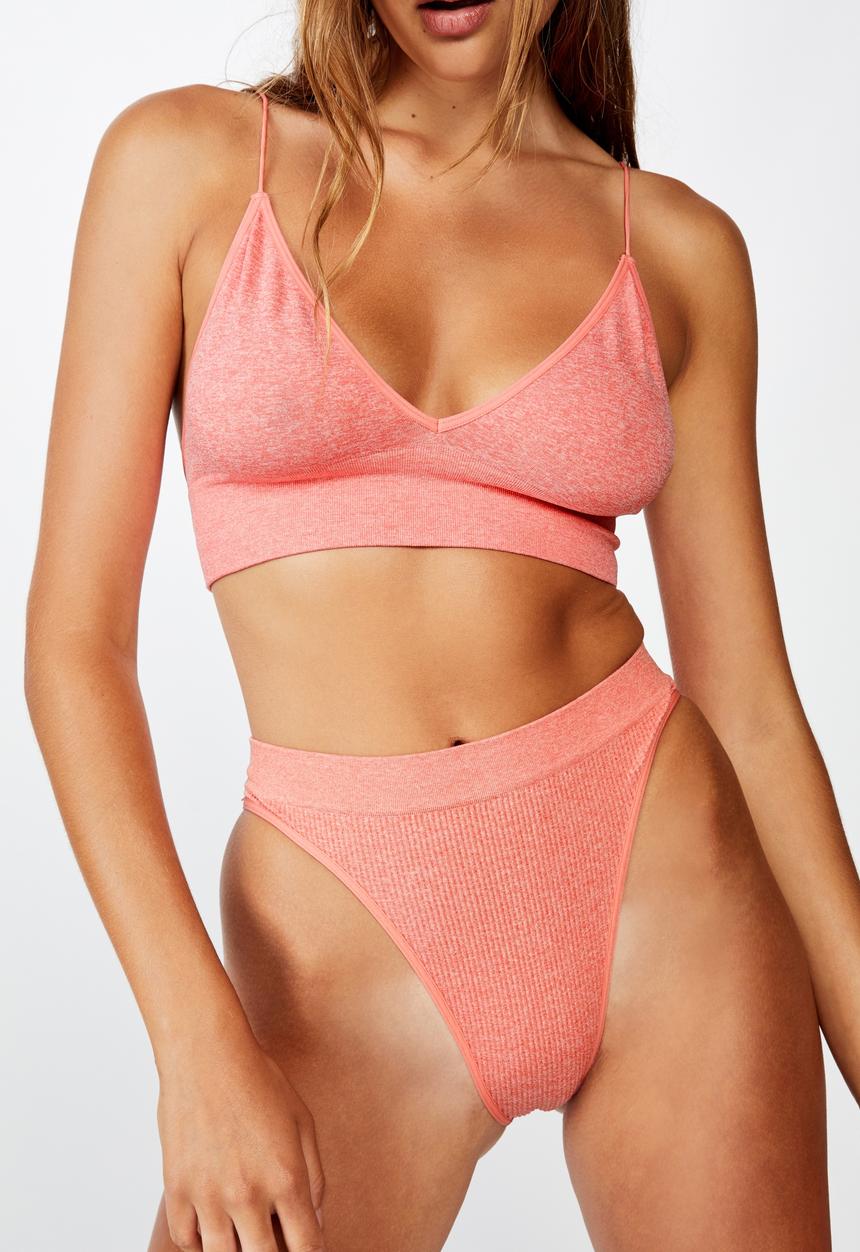 Cotton On - Seamfree hi side brasiliano brief - pink 