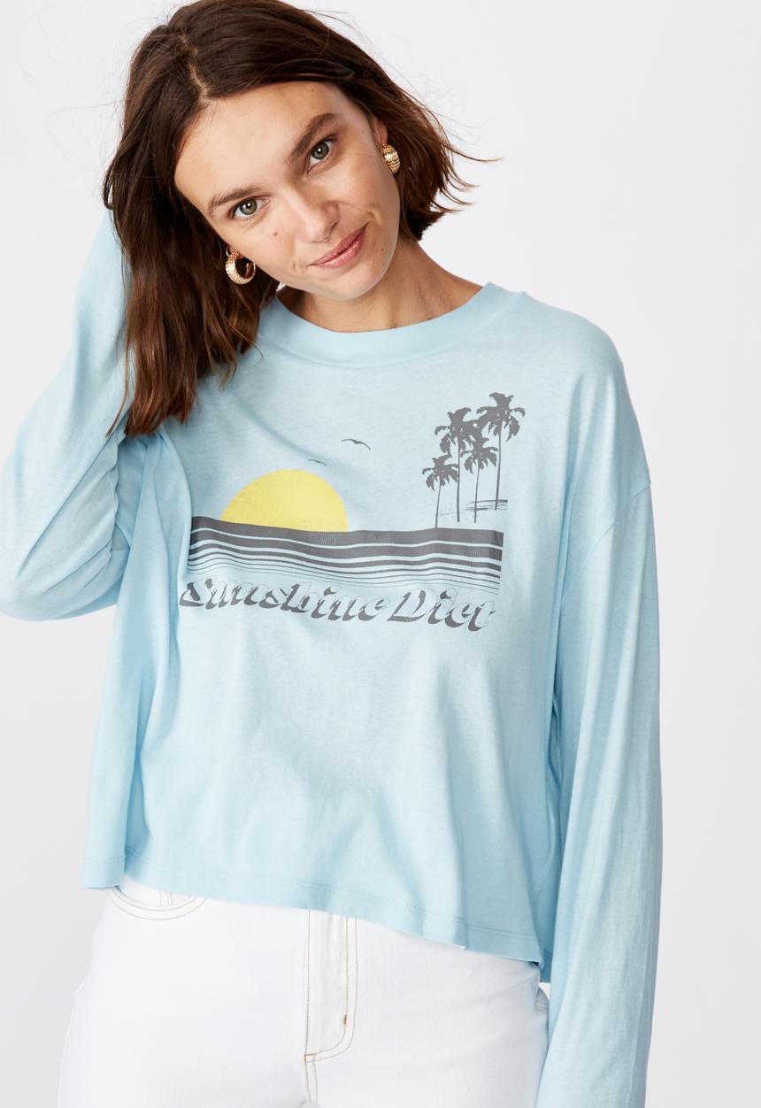 Cotton On - Relaxed fit graphic long sleeve sunshine diet - blue
