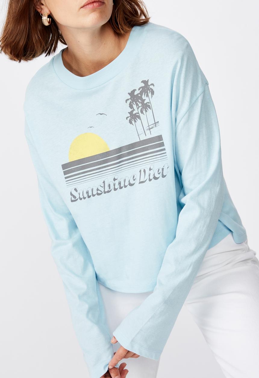 Cotton On - Relaxed fit graphic long sleeve sunshine diet - blue