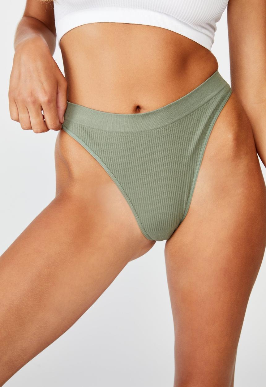 Cotton On - Seamfree hi side brasiliano brief - khaki