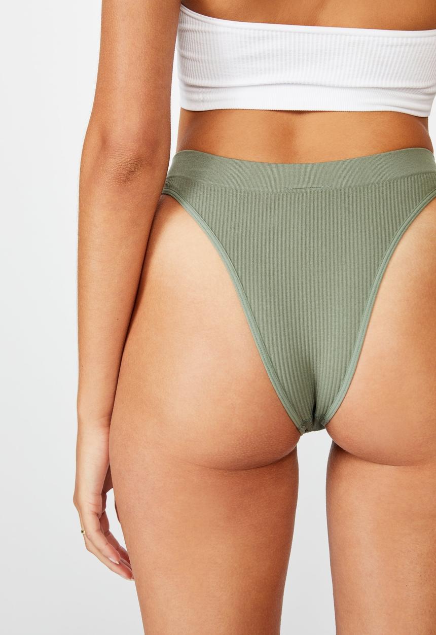 Cotton On - Seamfree hi side brasiliano brief - khaki