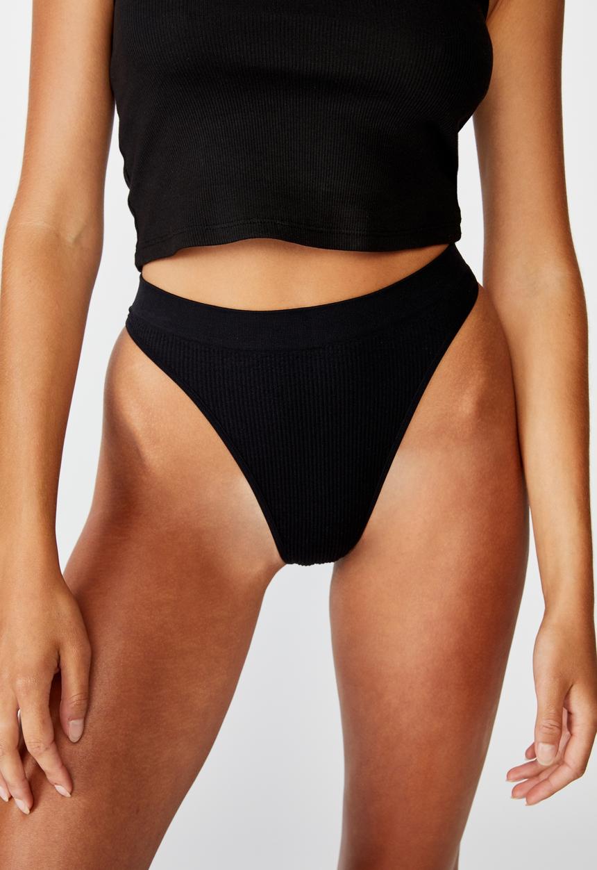 Cotton On - Seamfree hi side brasiliano brief - black