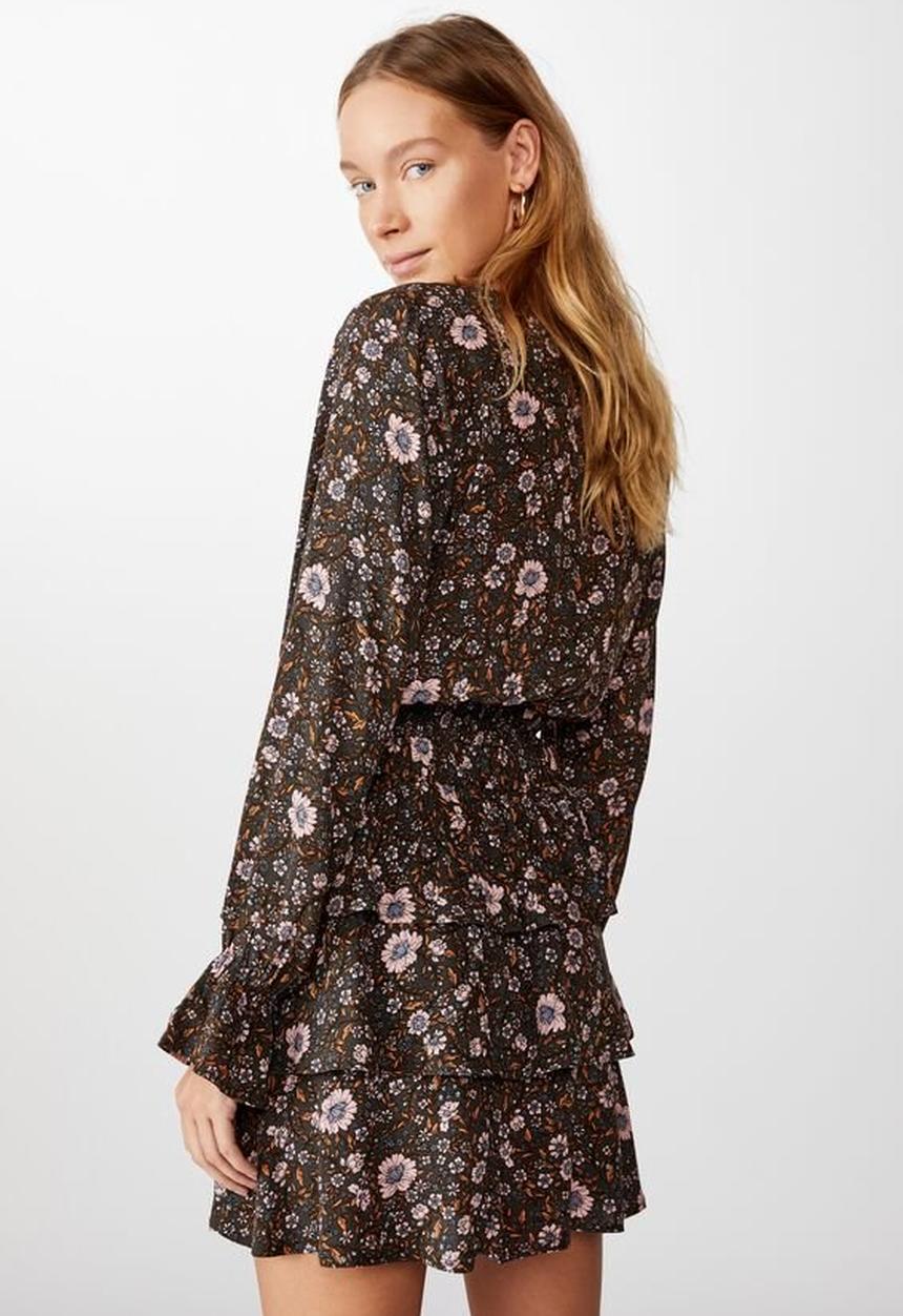 Cotton On - Hailey long sleeve wrap blouse Jordyn floral - raven