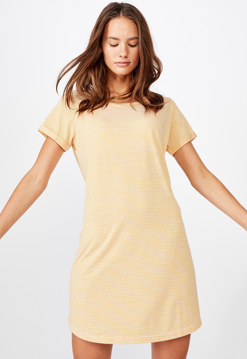 Cotton On - Tina T-shirt dress 2 mini molly stripes - yellow & white