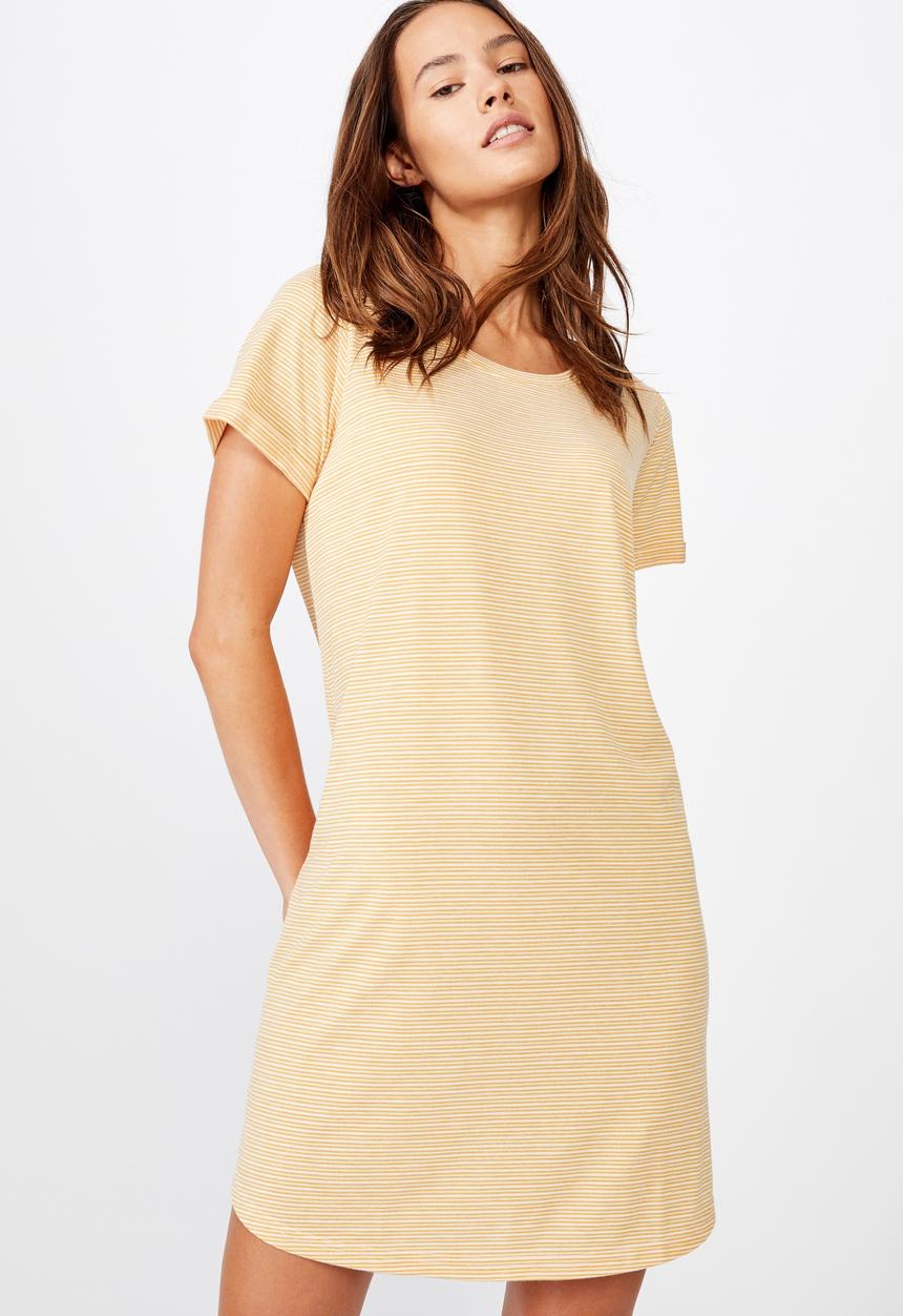 Cotton On - Tina T-shirt dress 2 mini molly stripes - yellow & white