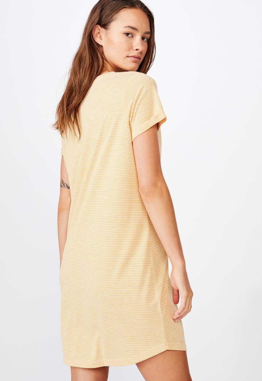 Cotton On - Tina T-shirt dress 2 mini molly stripes - yellow & white