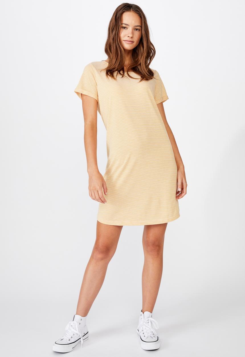 Cotton On - Tina T-shirt dress 2 mini molly stripes - yellow & white