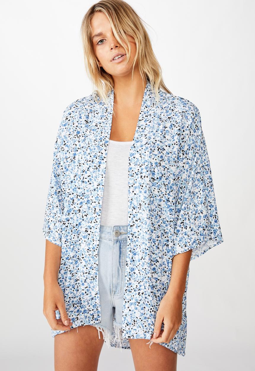 Cotton On - Wanderlust kimono bronte ditsy - parisian blue