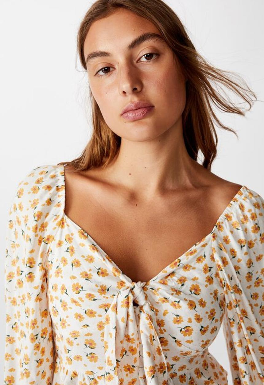 Cotton On - Jessie tie front blouson sleeve blouse Chloe daisy - white