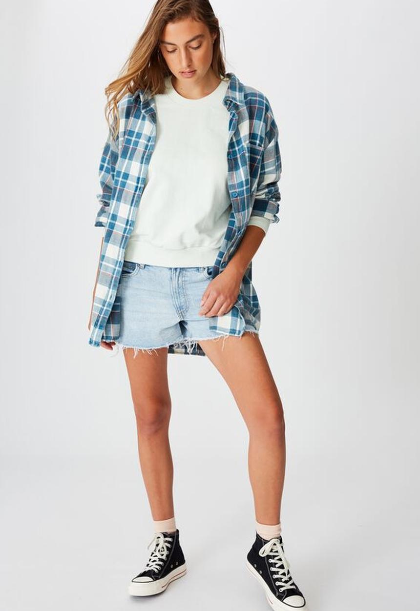 Cotton On - Relaxed flannel shirt Stacey check - moroccan blue