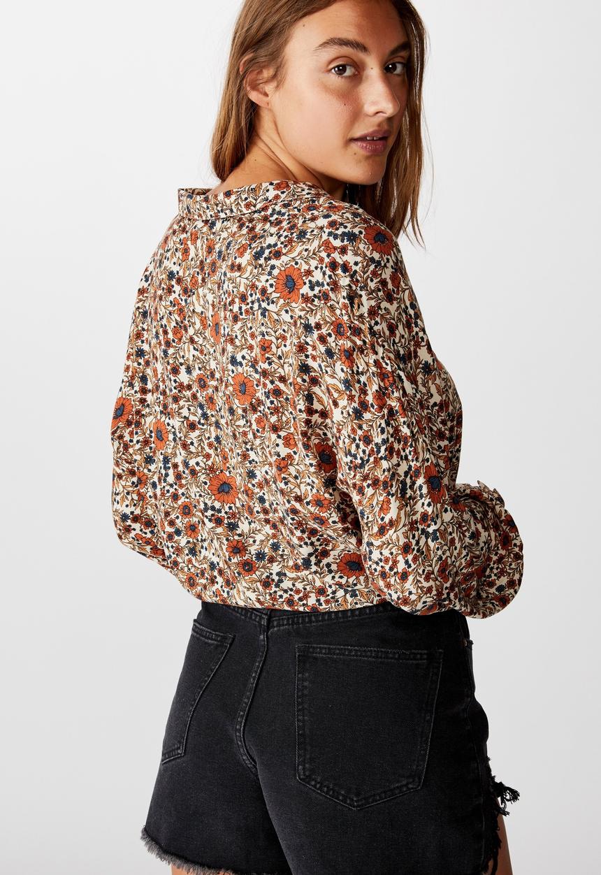 Cotton On - Tie front lw long sleeve blouse jordan floral - multi