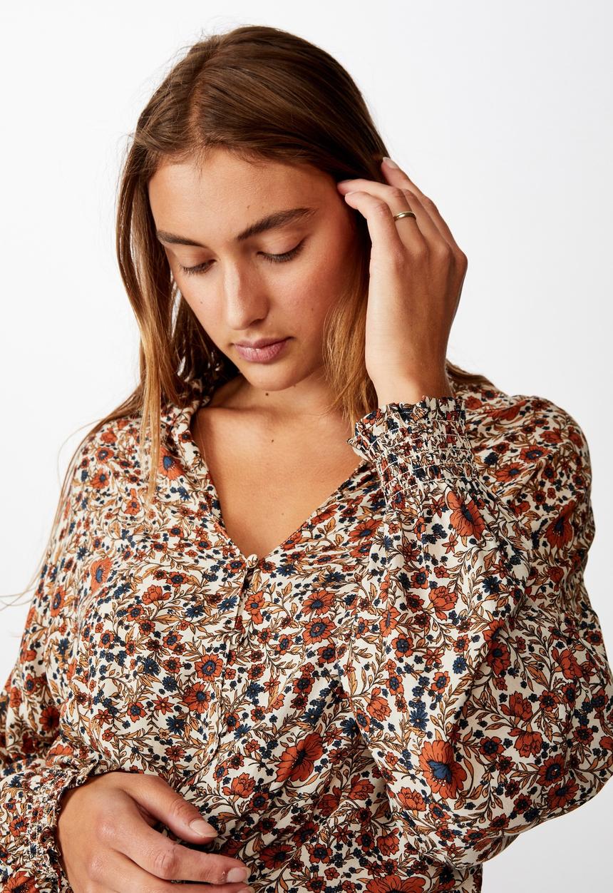 Cotton On - Tie front lw long sleeve blouse jordan floral - multi