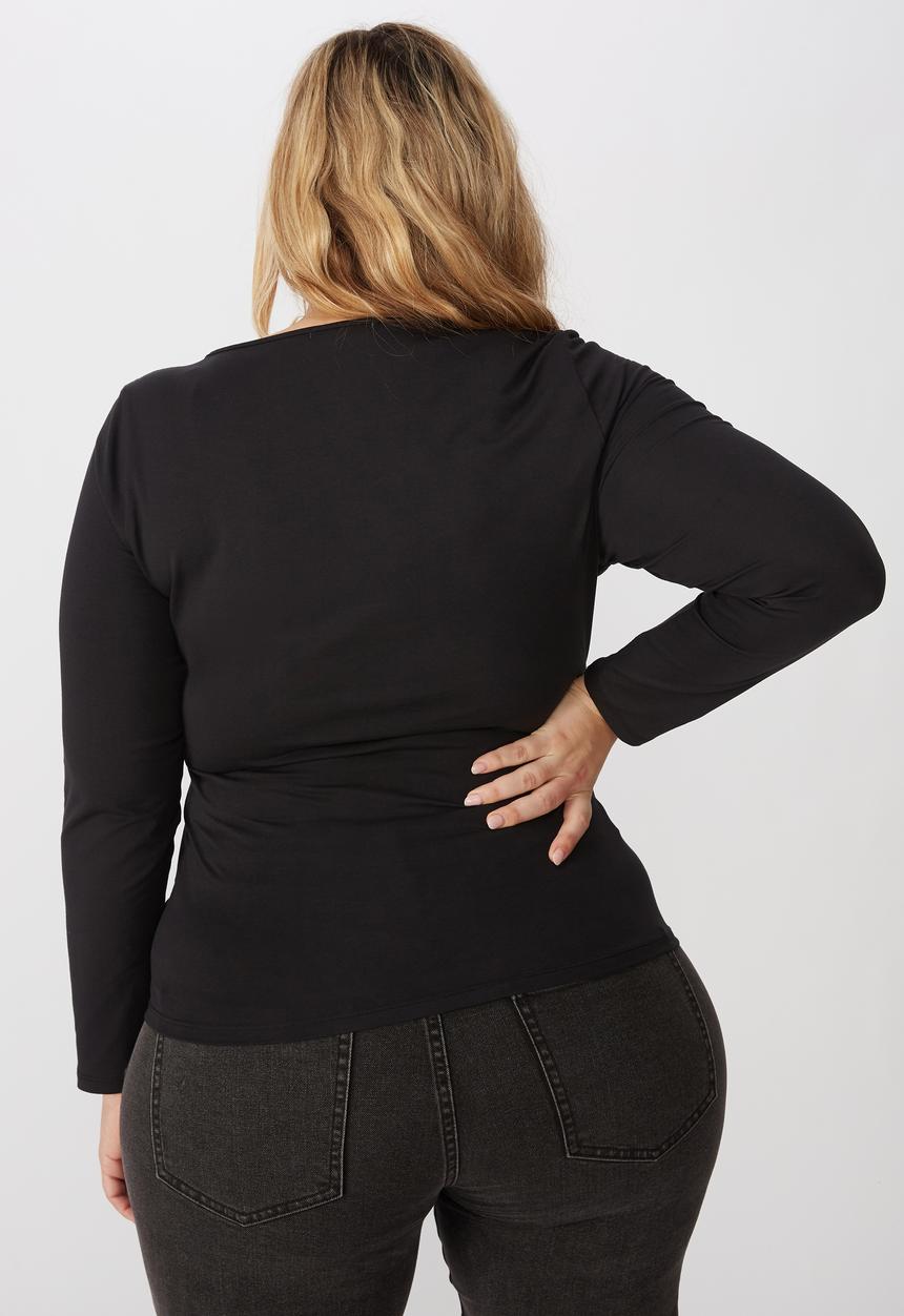 Cotton On - Curve everyday long sleeve scoop top - black