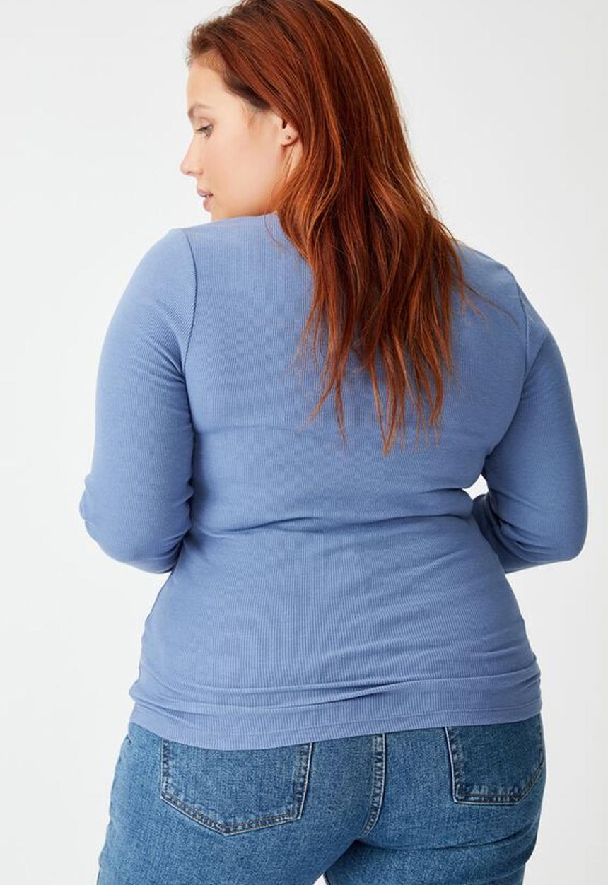 Cotton On - Curve sweetheart square neck long sleeve top - infinity blue