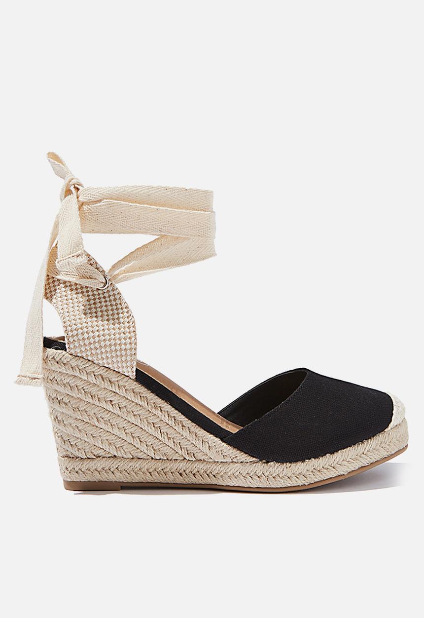 Cotton On - Jardan tie up espadrille wedge - black