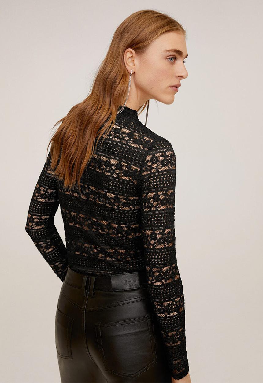 MANGO - T-shirt encaje - black