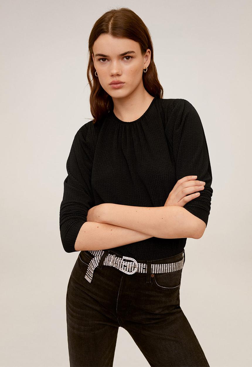 MANGO - T-shirt pluma - black