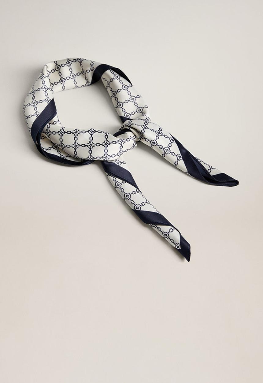 MANGO - Neck scarf grama - off white & navy 
