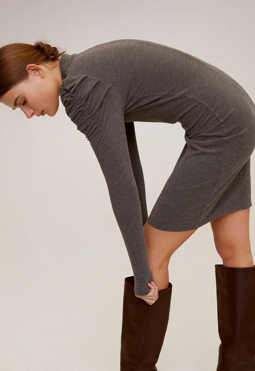 MANGO - Dress frunce - grey