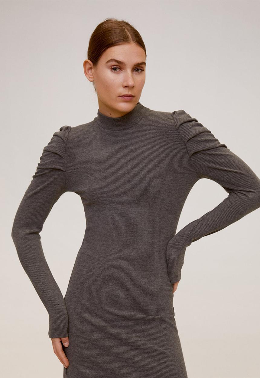 MANGO - Dress frunce - grey