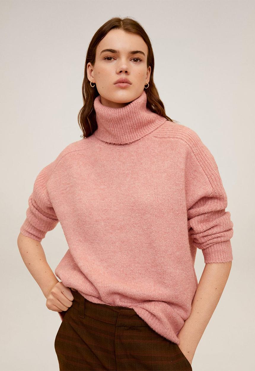 MANGO - Turtle neck oversize sweater - pink