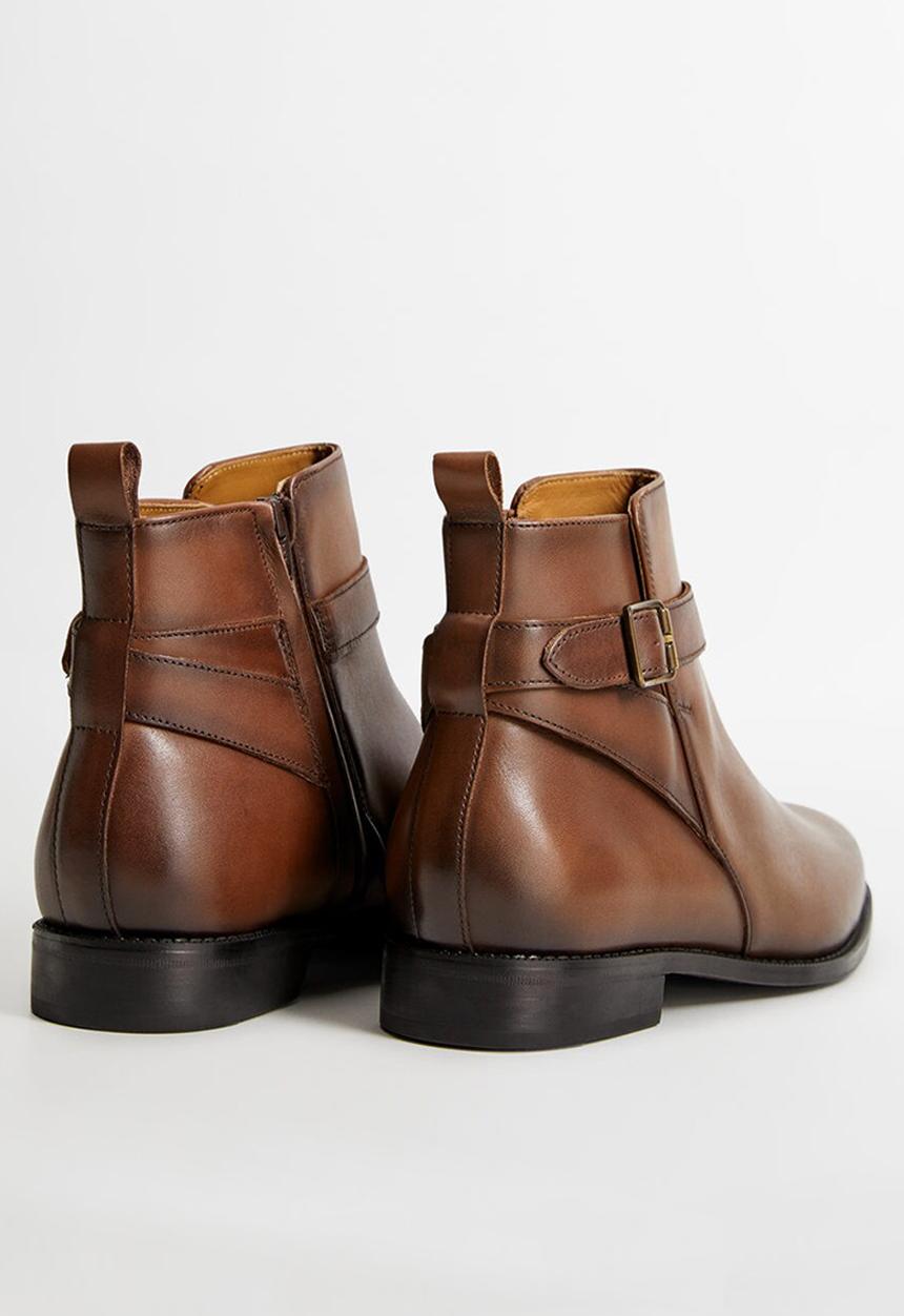 MANGO - Leather ankle boots with buckle detail - brown