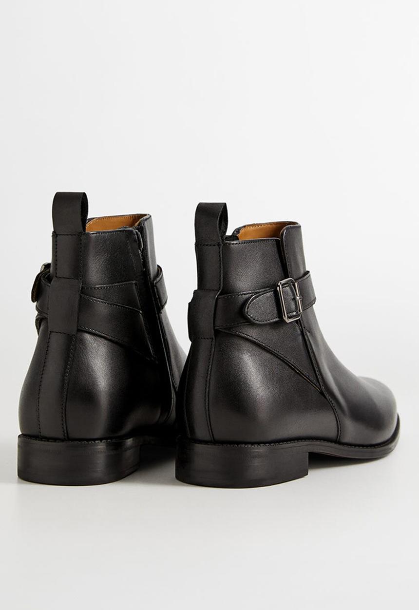 MANGO - Leather ankle boots with buckle detail - black