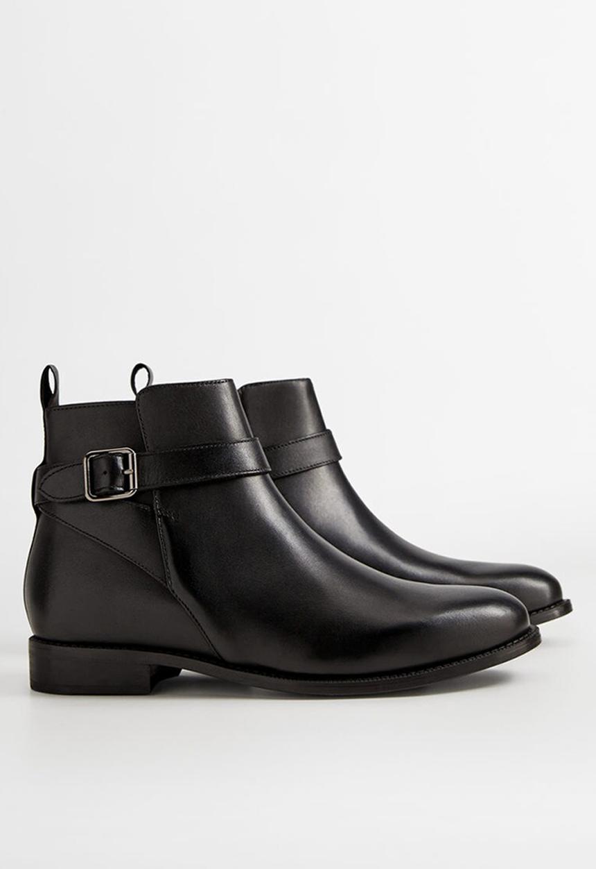 MANGO - Leather ankle boots with buckle detail - black