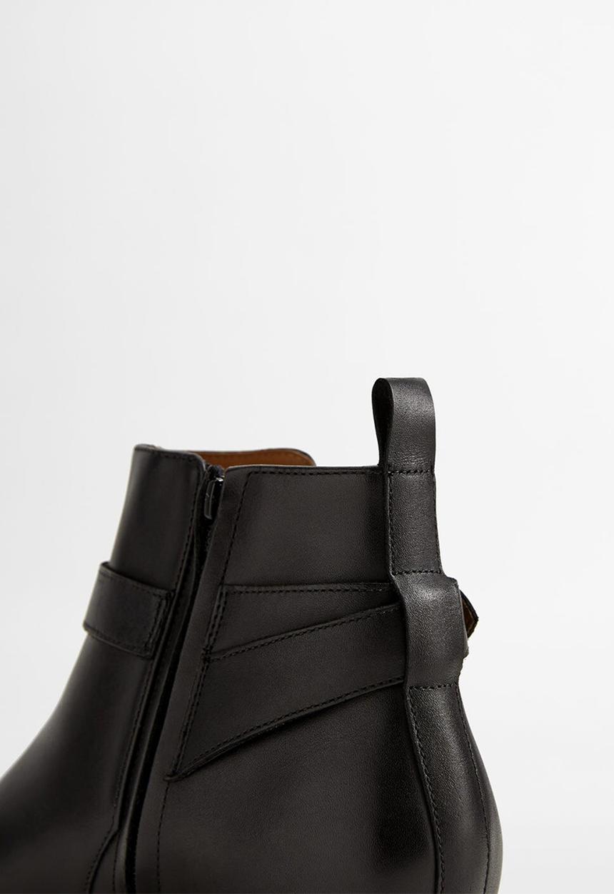 MANGO - Leather ankle boots with buckle detail - black
