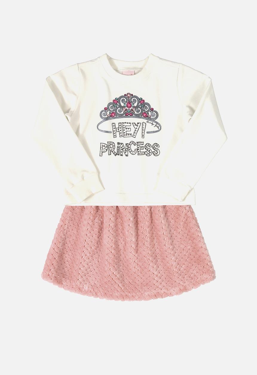 Quimby - Girls blouse & skirt set - white & pink 
