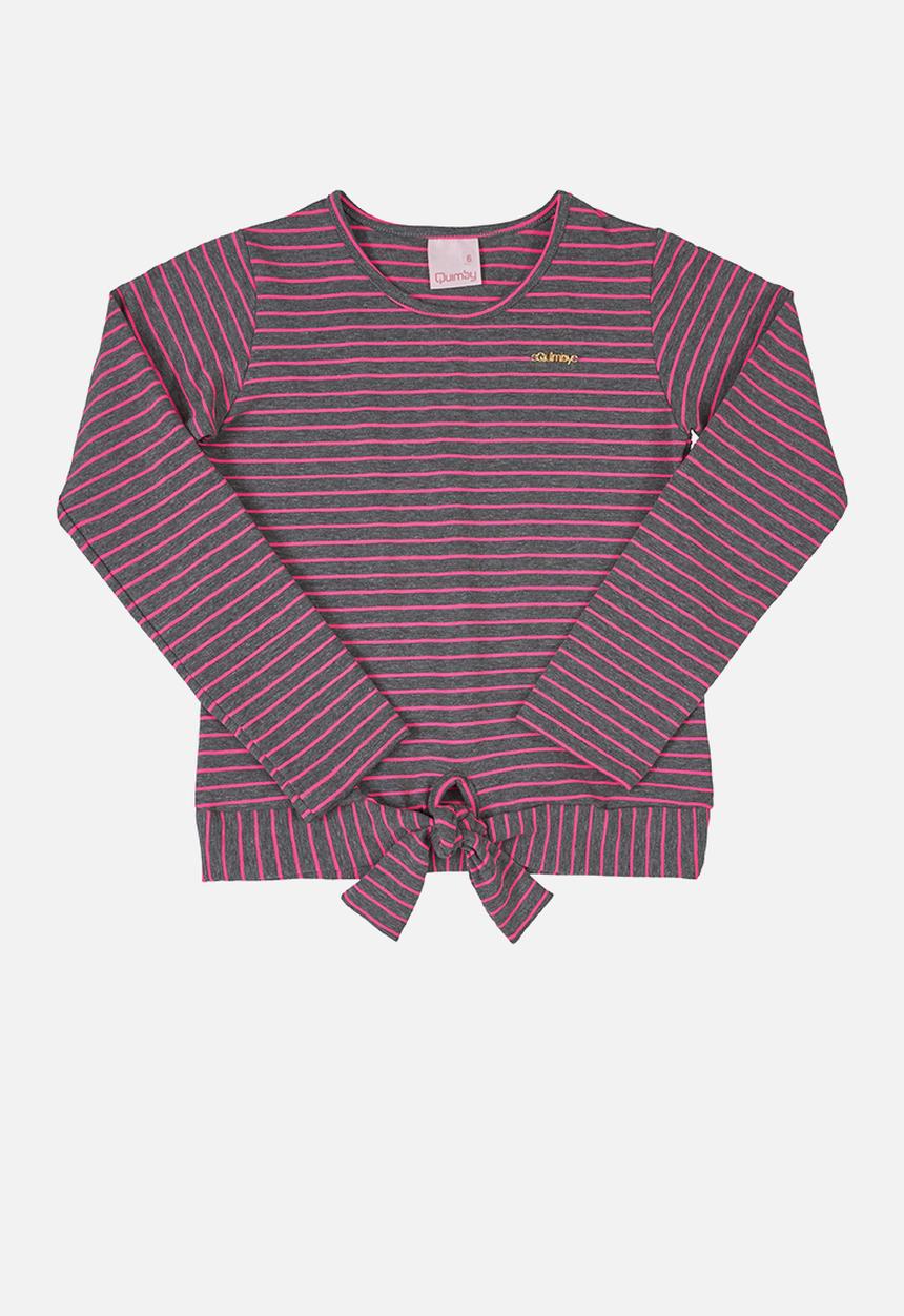 Quimby - Stripe tie front tee - grey/pink